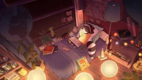 Lofi raccoon wallpaper
