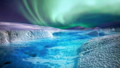 Aurora Reflections on Frozen Waters wallpaper