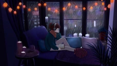 Rainy Night with Lo-Fi Comfort wallpaper