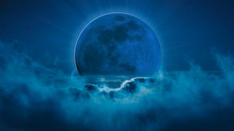 Blue Moon Above Mystical Clouds wallpaper