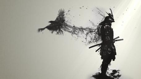 Mystical Samurai Meets Ethereal Raven wallpaper