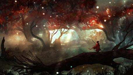 Mystical Wanderer in Enchanted Forest wallpaper