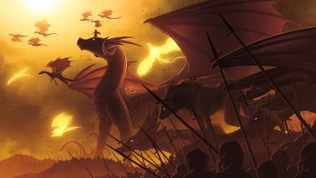 Epic Battle of Dragons and Phoenixes in Fantasy Realm wallpaper