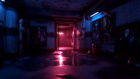Red and blue light room wallpaper