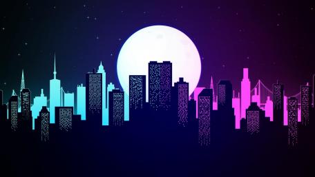 Synthwave City Under the Full Moon wallpaper