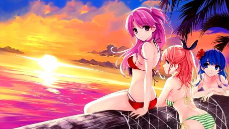 Anime girls on beach wallpaper
