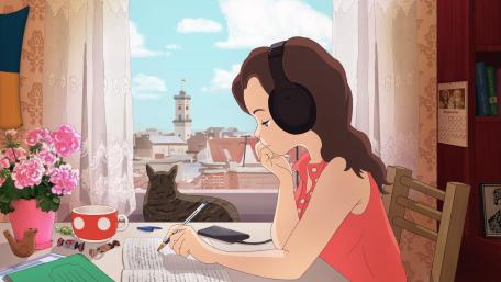 Lofi Anime Girl's Peaceful Study Session wallpaper