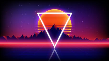 Neon Triangle Gateway into Retrowave Sunset wallpaper