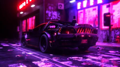 Neon DMC Delorean wallpaper