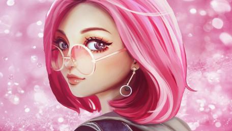 Stylish Anime Girl with Pink Hair and Glasses wallpaper