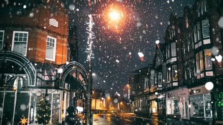 Enchanted Winter Night in the Town wallpaper