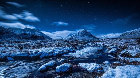 Starry Winter Night Over a Snowy Stream wallpaper