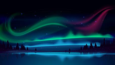 Aurora over river wallpaper