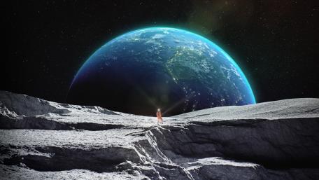 Lost Astronaut Gazing at Distant Earth wallpaper