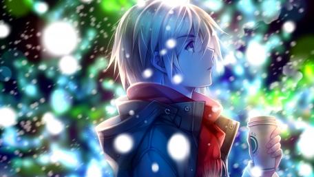 Snowy Winter Night in Anime Style wallpaper