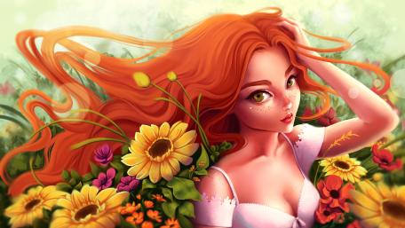 Anime Girl in Sunflower Field wallpaper