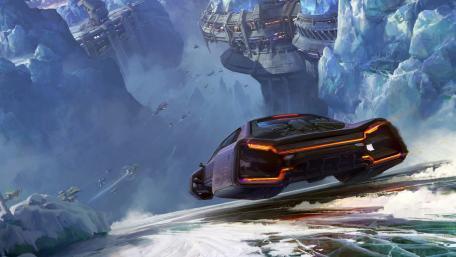 Futuristic Journey Through Icy Realms wallpaper
