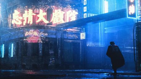 Mysterious Rainy Night in Neon City wallpaper