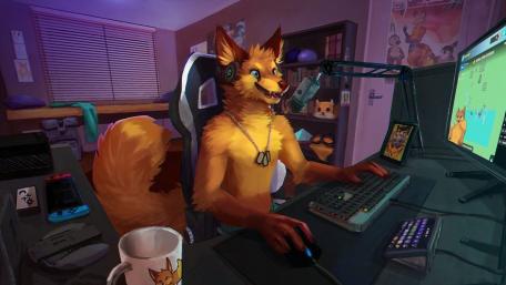 Gaming Fox's Cozy Tech Den wallpaper
