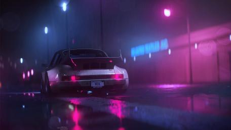 Neon Rain with Porsche 911 wallpaper