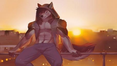 Mysterious Sunset Guardian Wolf Anime Art wallpaper