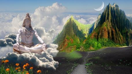 Shiva in Meditation amidst Mystical Mountains wallpaper