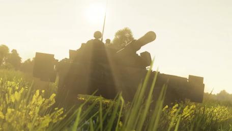 Armored Power in Sunlit Fields wallpaper