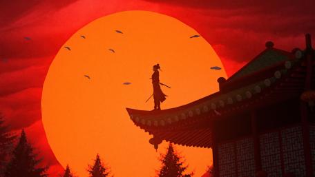 Silhouette of a Samurai at Sunset wallpaper