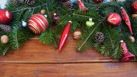 Festive Christmas Decor with Wood Background wallpaper