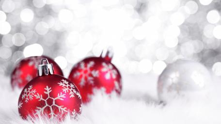 Festive Red and White Christmas Ornaments wallpaper