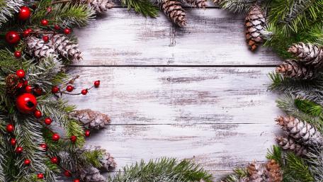 Festive Christmas Decor on Wood Planks wallpaper