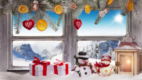 Festive Christmas Window Scene wallpaper