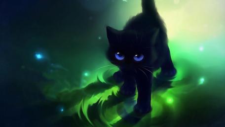 Mystical Black Cat in Enchanted Aura wallpaper