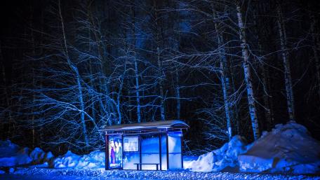 Bus station on a winter night wallpaper