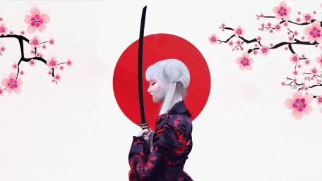 Sakura Samurai Girl in Spring Blossom wallpaper