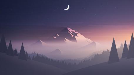 Crescent Moon Over Serene Peaks wallpaper