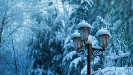 Winter Wonderland Street Lamp Scene wallpaper