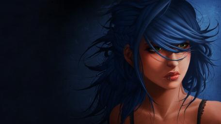 Enigmatic Fantasy Girl with Blue Hair wallpaper