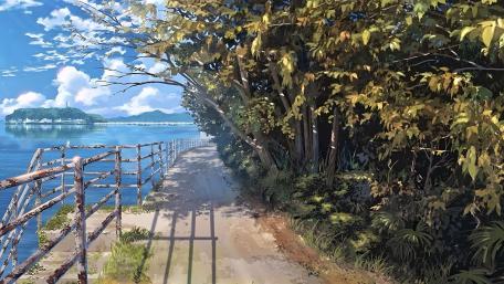 Serene Anime Beach Pathway wallpaper