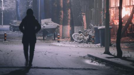 Winter Night Stroll in the Cityscape wallpaper