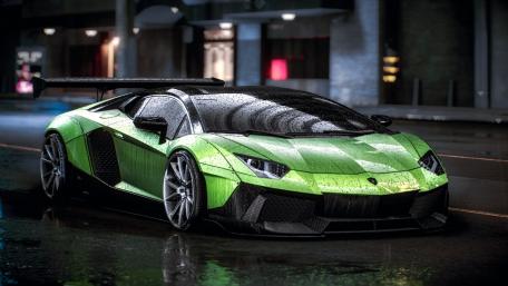 Sleek Lamborghini in the Rainy Night Glow wallpaper