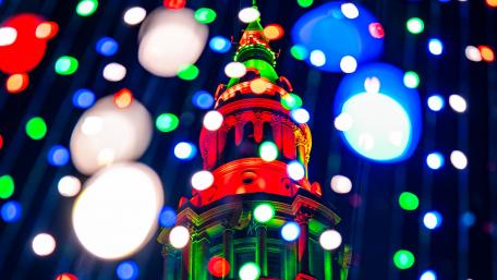 Colorful Tower Illuminated at Night wallpaper