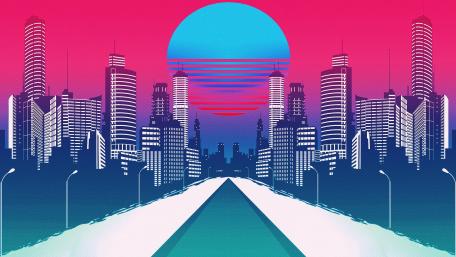 Synthwave Skyline in Neon Hues wallpaper