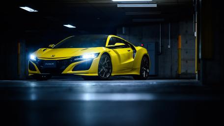 Vibrant Yellow Acura NSX in Urban Shadows wallpaper