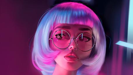 Neon Fantasy Girl in Glasses wallpaper