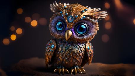Mystic Metallic Owl in Enchanted Night wallpaper