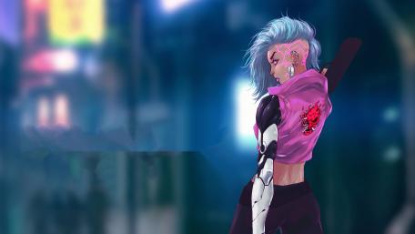 Futuristic Cyberpunk World with a Bold Character wallpaper
