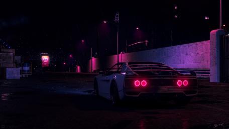 Retro Night Drive in Synthwave Glow wallpaper