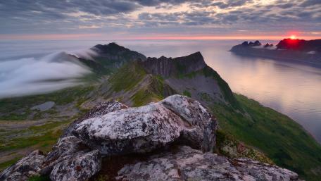 Serene Dawn Over Majestic Alps and Sea wallpaper