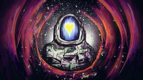 Trippy Astronaut Journeying Through Cosmic Heartbeat wallpaper